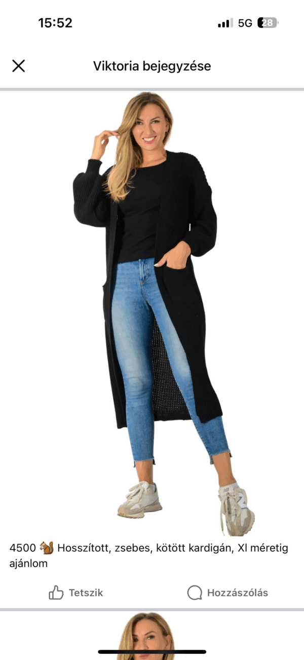 Kötött zsebes hosszú kardigán one size - Image 3